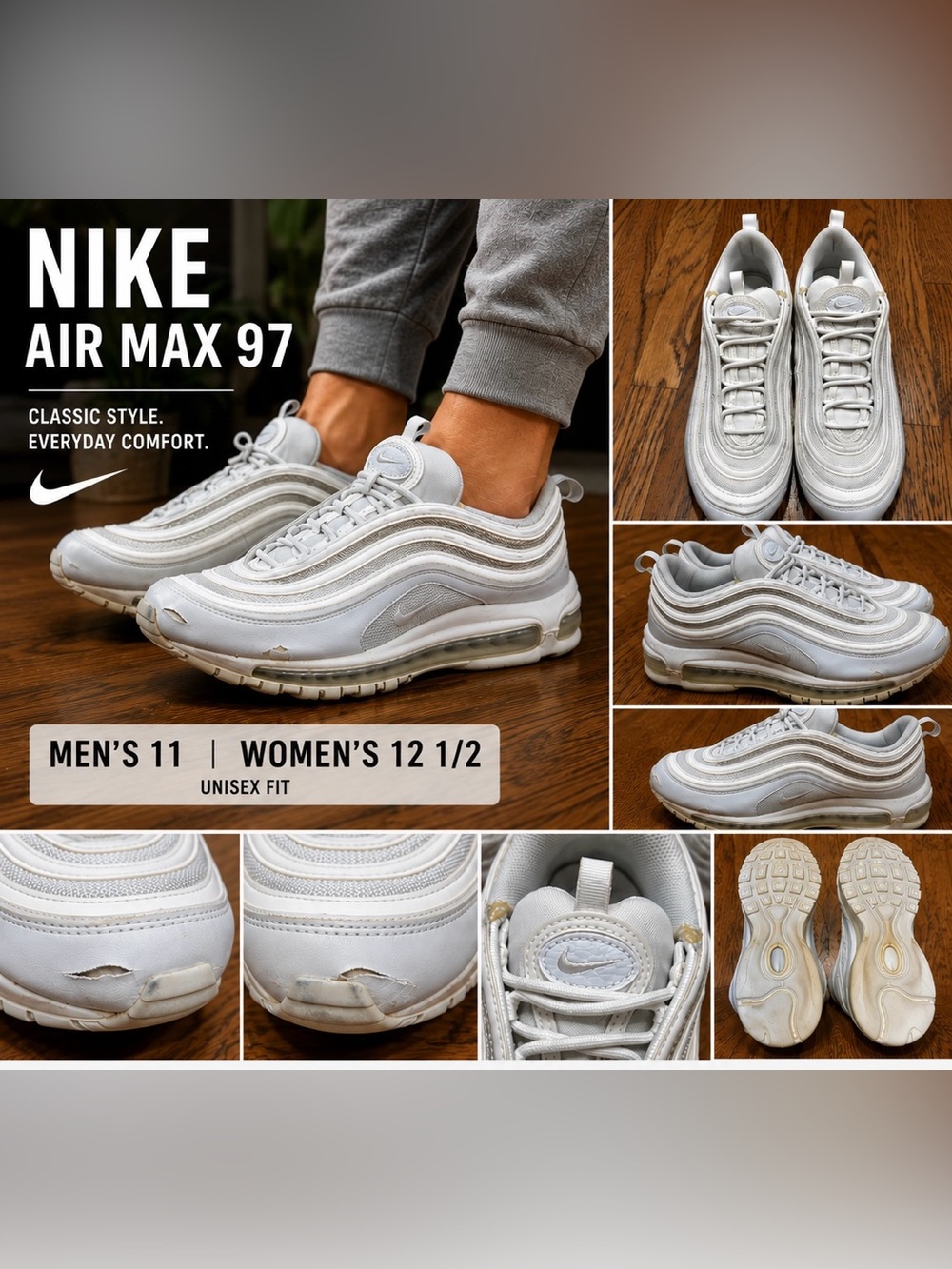 Nike Air Max 97 White Light Bone Sneakers Men’s Size 11 DH8016-100